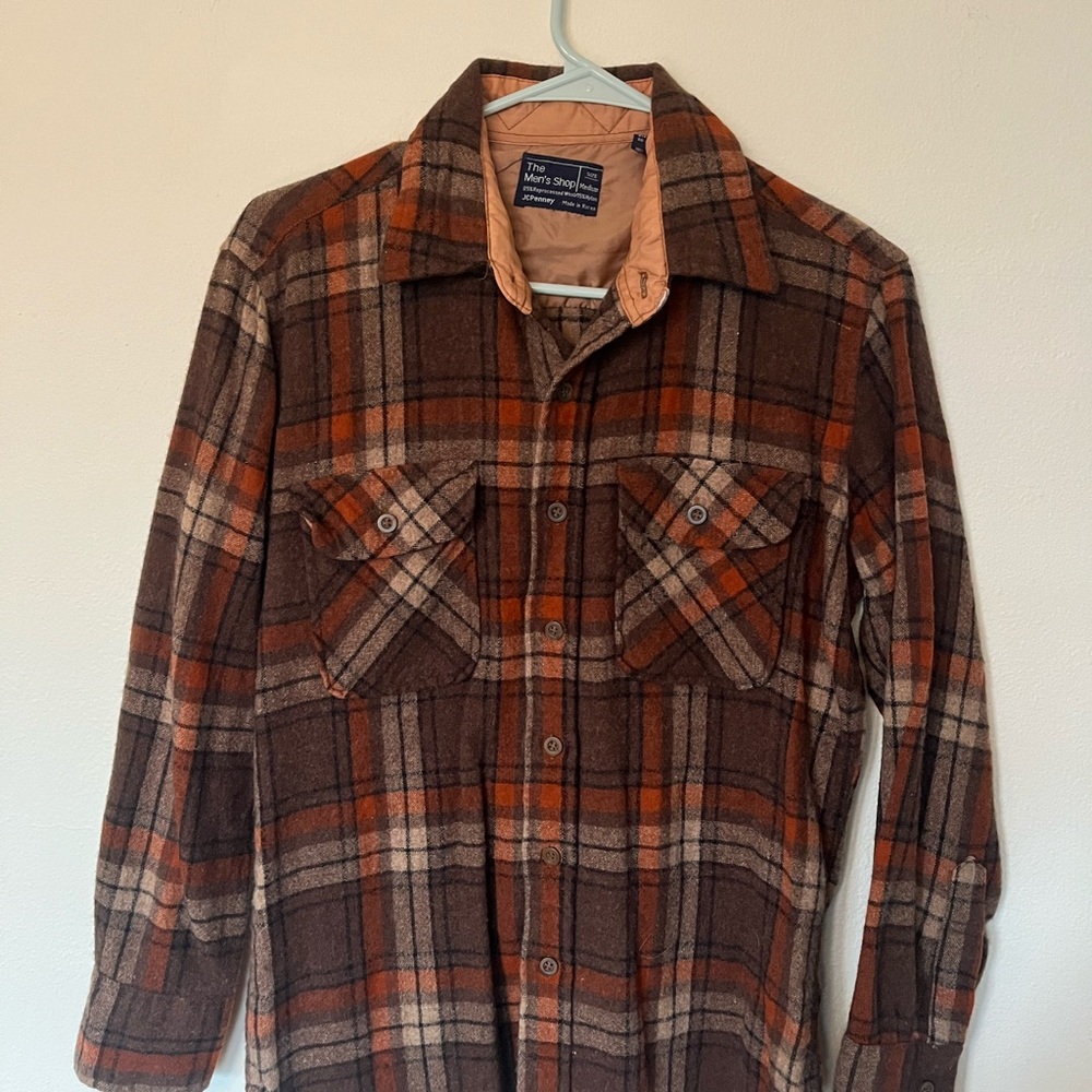 Vintage JCPenney Brown and Orange Plaid Flannel